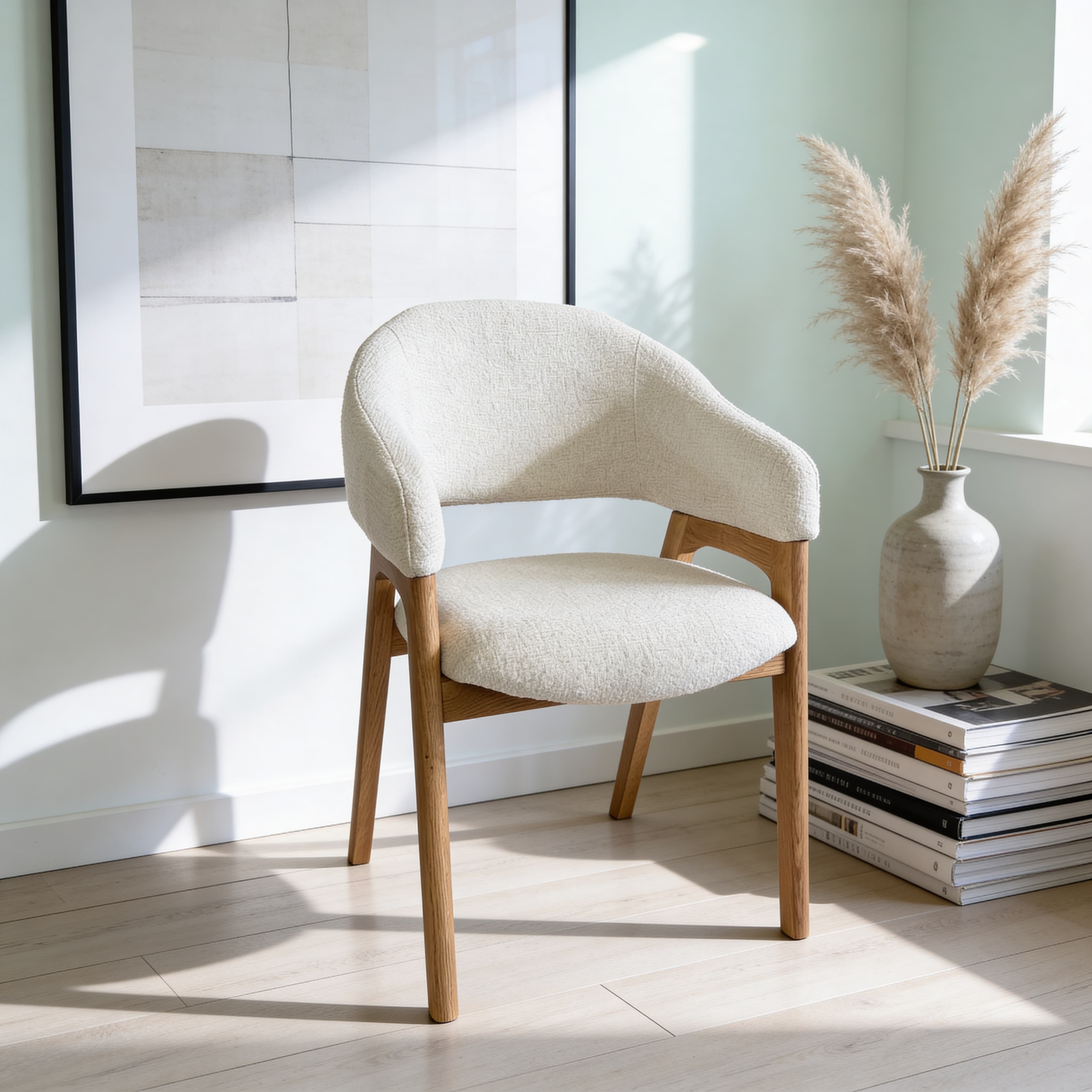 Sedia scandinava in una scena prodotto pulita