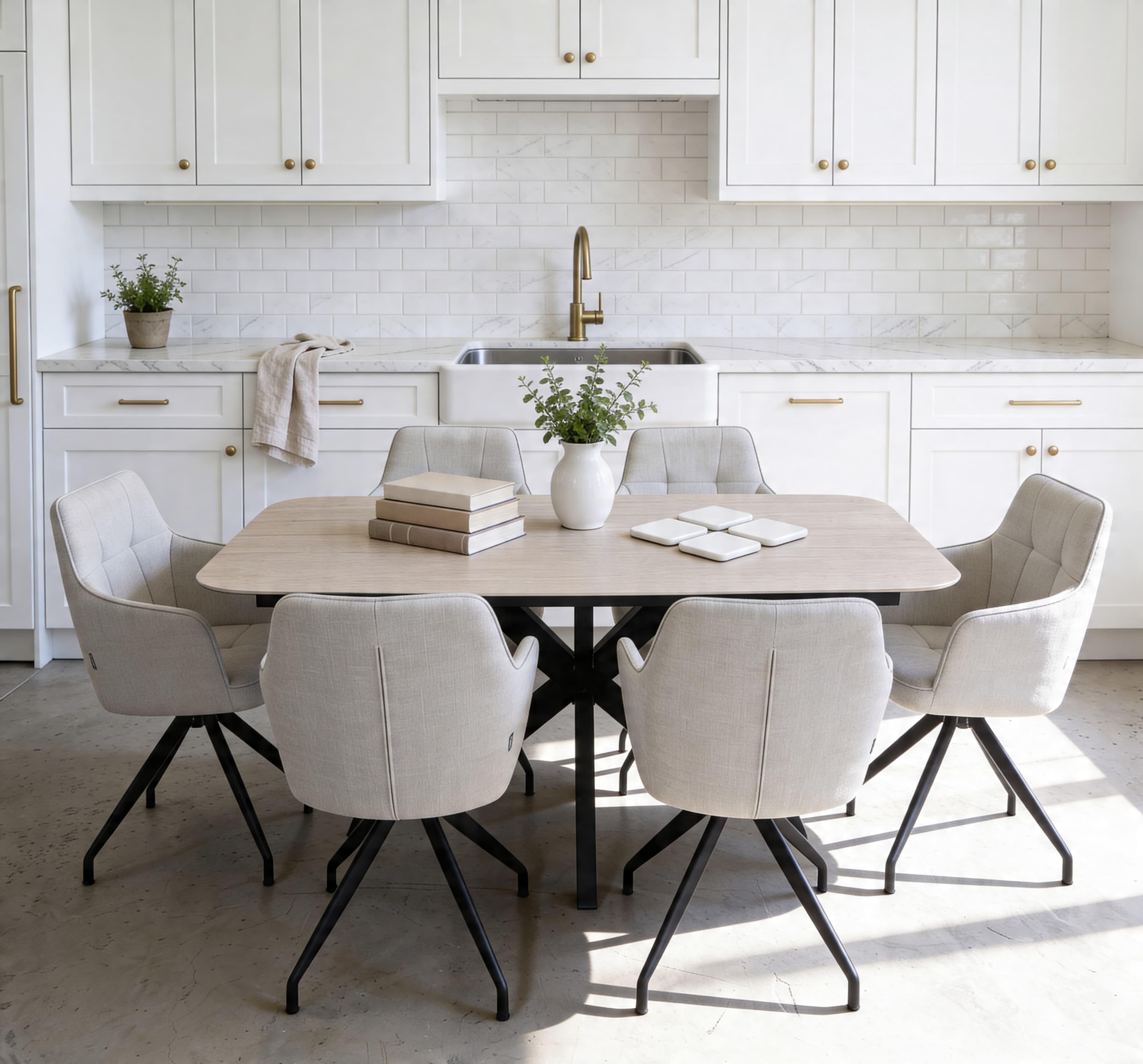 Dining furniture placed in a bright kitchen campaign scene